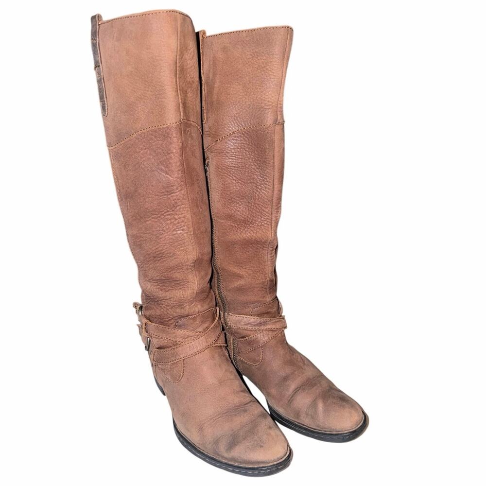 Born women’s leather tall brown boots size 9 biker western boho country buckle